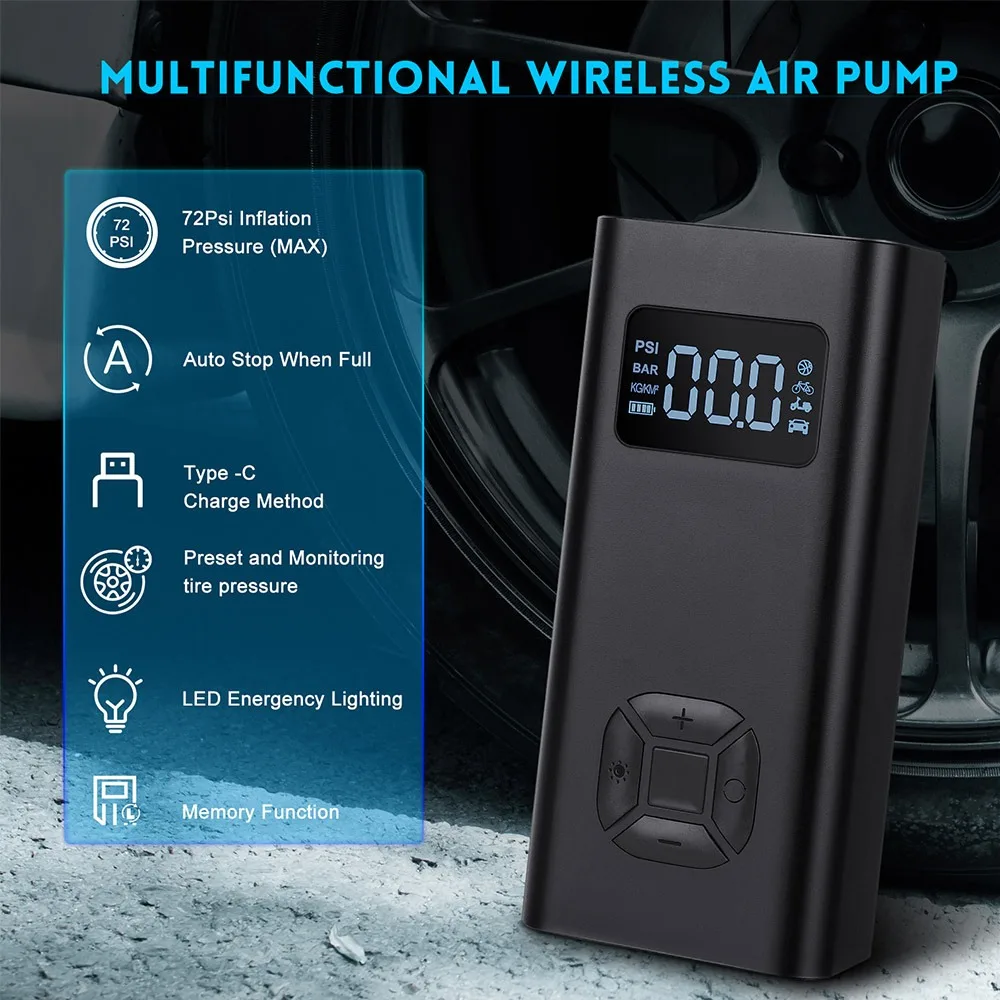 Tire Inflator Portable Air Compressor 5V 150PSI Cordless Car Tire Pump USB Rechargeable 6500mAh Battery Air Pump For Cars Motorc