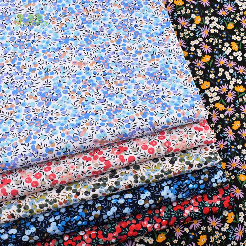 Chainho,Printed Plain Weave Poplin Cotton Fabric,DIY Quilting Sewing Material,Patchwork Cloth,Berries Series,3 Sizes,15PC98