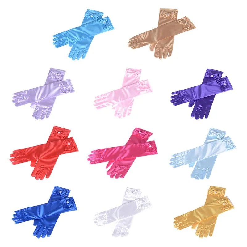 Princess accessories set girls princess accessories kids satin bow Elsa Cinderella gloves for costume children birthday Halloween party cosplay gift girls satin gloves