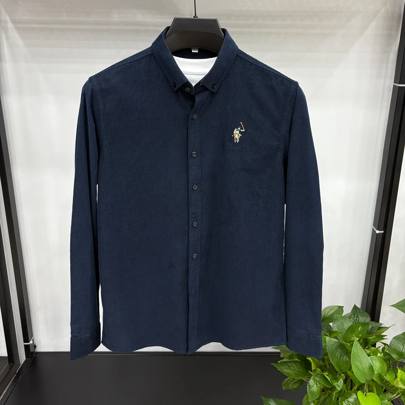 Spring and Autumn New 100% Cotton Long Sleeve Shirt for Men's Business, Leisure, Skin Friendly, Comfortable Collar Shirt Coat