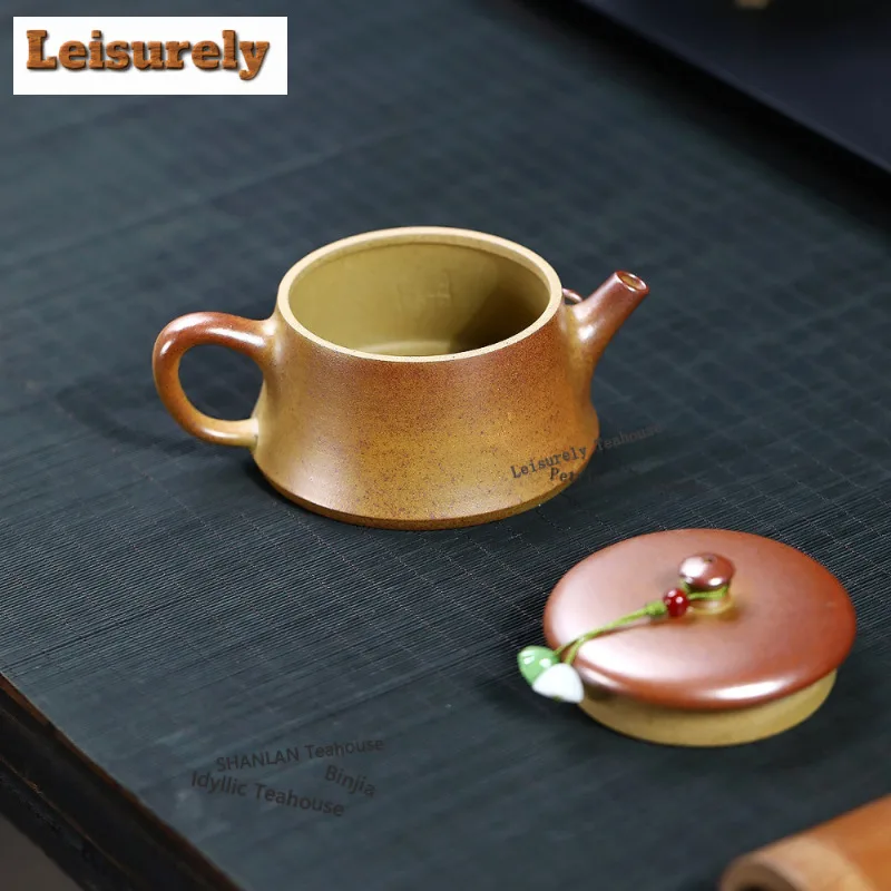 150ml Yixing Purple Clay Teapots Handmade Stone Scoop Pot Raw Ore Gold Section Mud Tea Infuser Kettle With Strainer Zisha Teaset