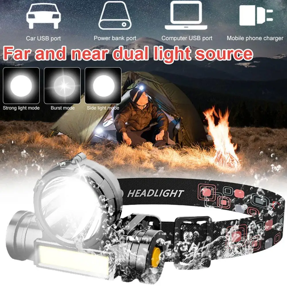 

COB LED Headlamp Rechargeable Headlight Torch Work Light Bar Head Band Lamp Powerful Head Lamp Front Lanterns Headlight