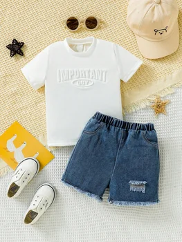 Set Summer Boys Short sleeved Children's White T-shirt New Loose Top Clothes Baby Clothes Casual Shorts Children's Clothing 1