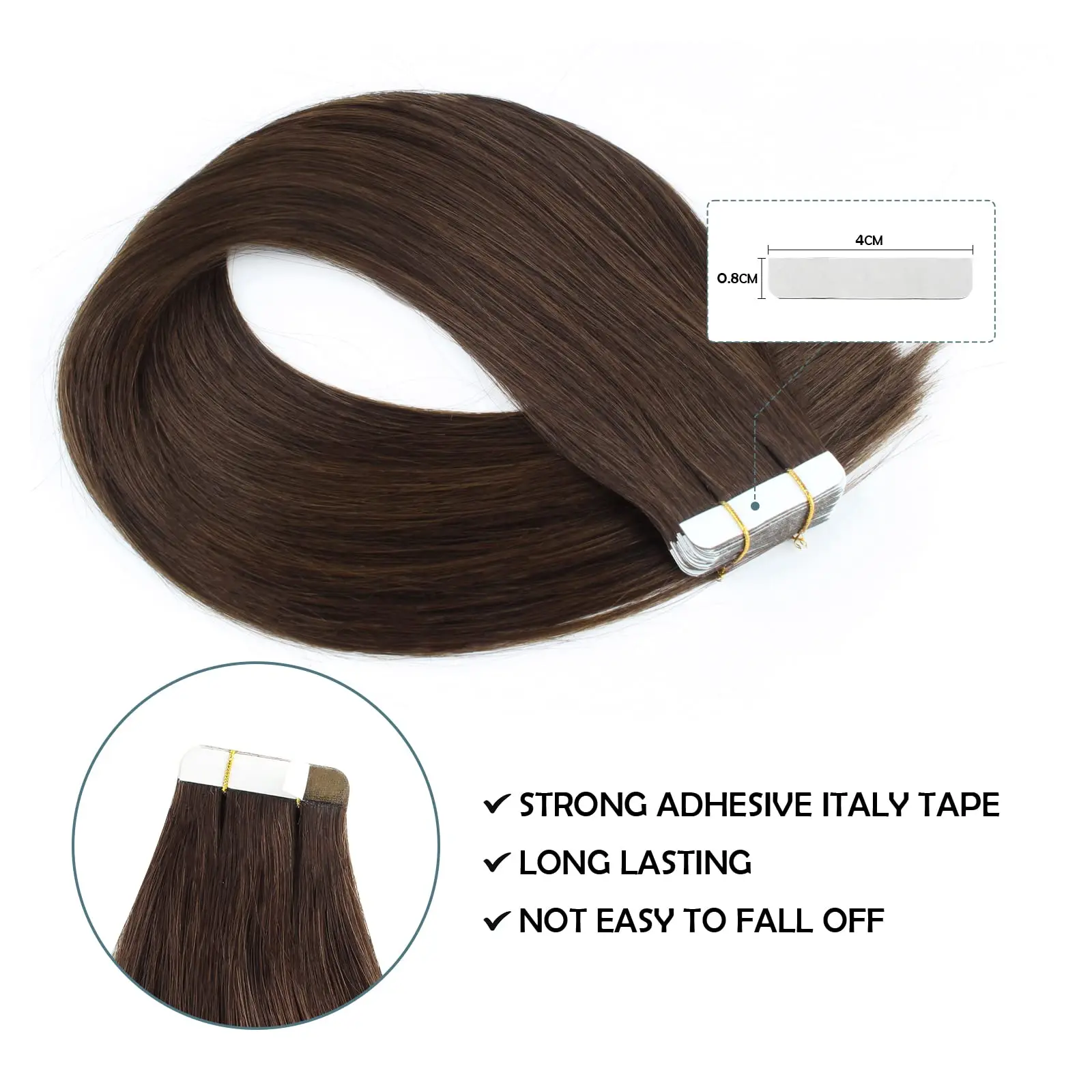 Tape in Extensions 20 Inch Remy Human Hair Dark Brown Straight Invisible Skin Weft Tape in Hair Extensions Tape in Extensions #2