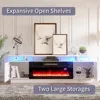 Fireplace TV Stand with 36" Fireplace,70" Modern High Gloss Fireplace Entertainment Center LED Lights, 2 Tier TV Console Cabinet 5