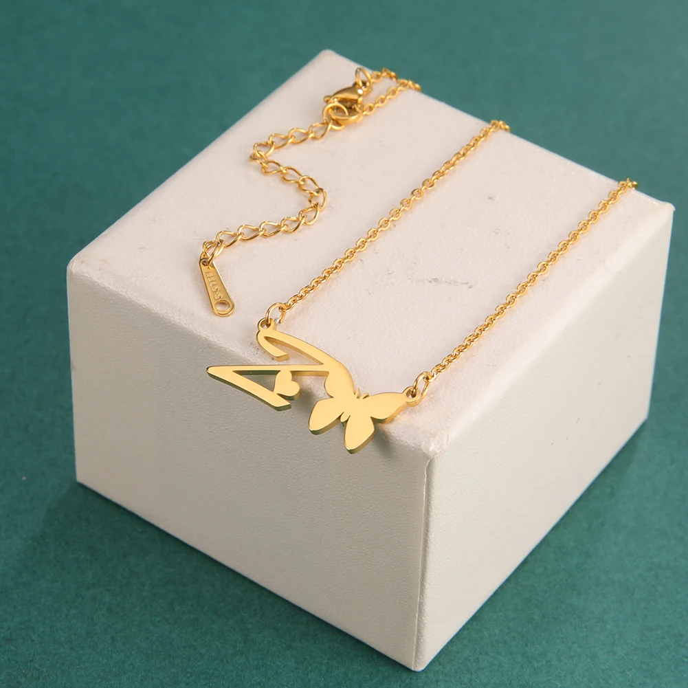 Amaxer for Women Girl Sweet Butterfly Alphabet Necklace A-Z Initial Letter Name Stainless Steel Gold Silver Color Jewelry Gift_voghion.com