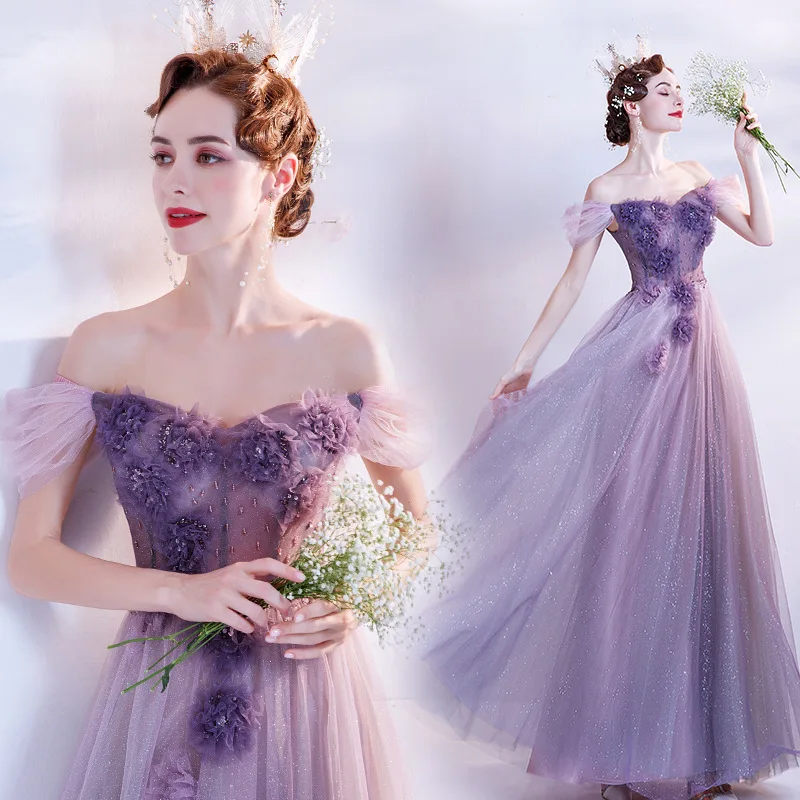

Prom Dresses Crystal Floral Purple Fold Starlight Yarn Romantic Beads Sparkly Sexy Lovely Formal Occasion Wedding Party Dresses