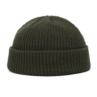 Men Knitted Hat Beanie Skullcap Sailor Docker Fisherman Cuff Brimless Cap Winter Warmer Thermal Hats Solid  Knit Couple Hats 1