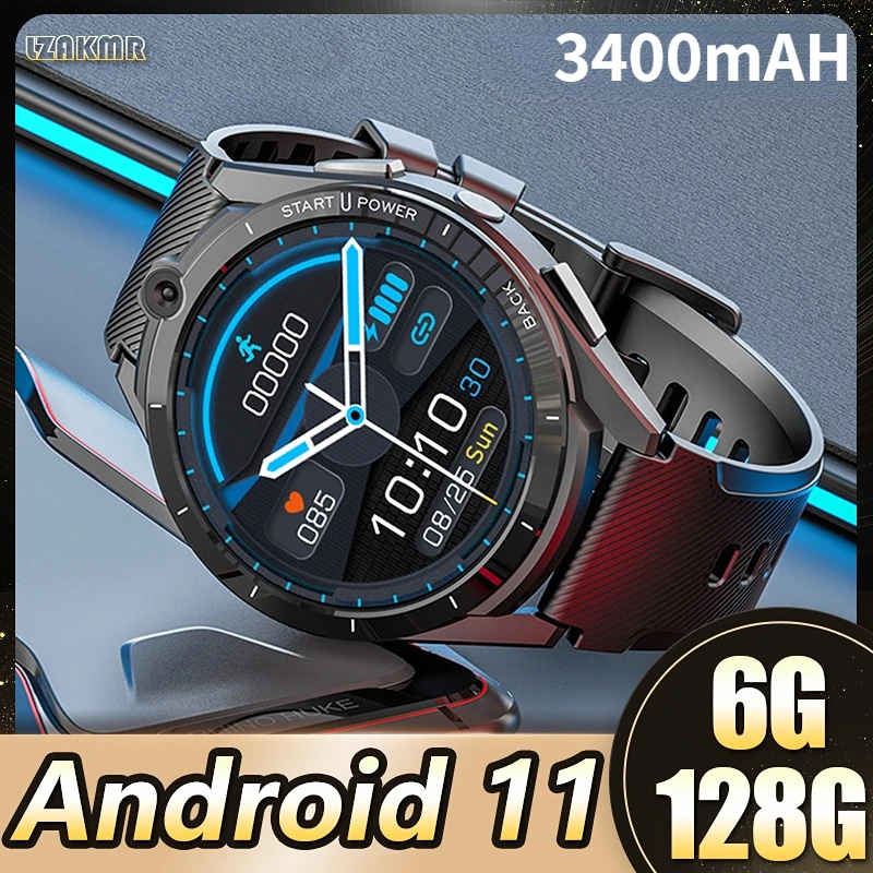 LZAKMR 3400mAh BIG Battery Smart Watch Men 4G Android 11 Wifi Bluetooth
