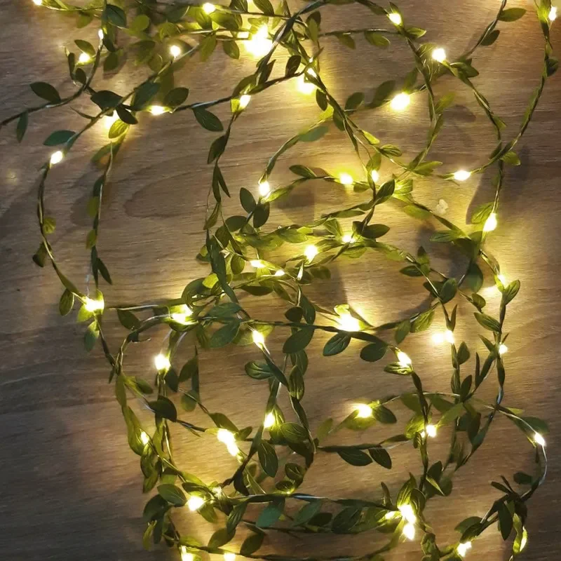 Outdoor Tiny Leaf LED Kupferdraht Fee Lichterketten Girlande Weihnachtsdekorationen für Zuhause Neujahr Hochzeit Garten Straßenlaterne