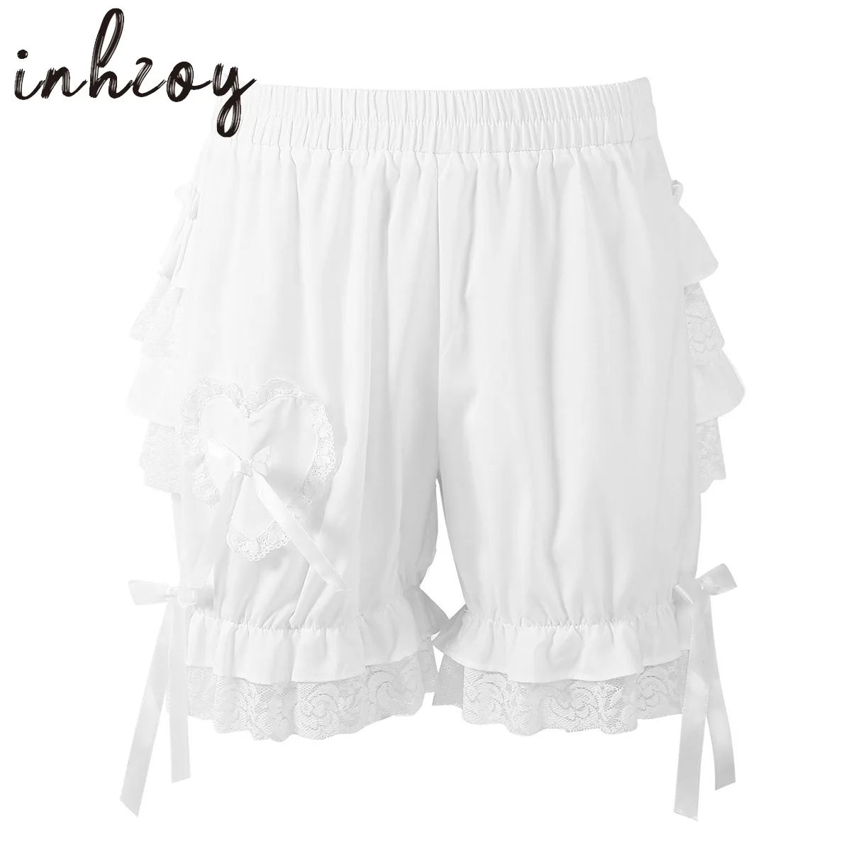 

Cute Layered Ruffled Bloomers Shorts Womens Girls Lace Trim Bowknot Frilly Maid Vintage Victorian Pumpkin Shorts Pantaloons