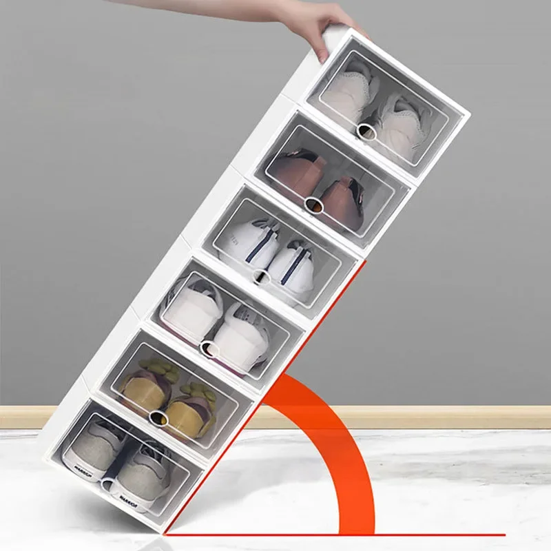 

Storage Foldable Combined Shoes Organizers Stackable Box Plastic Cabinet Shoe Dustproof 6pcs/set Transparent Thickened