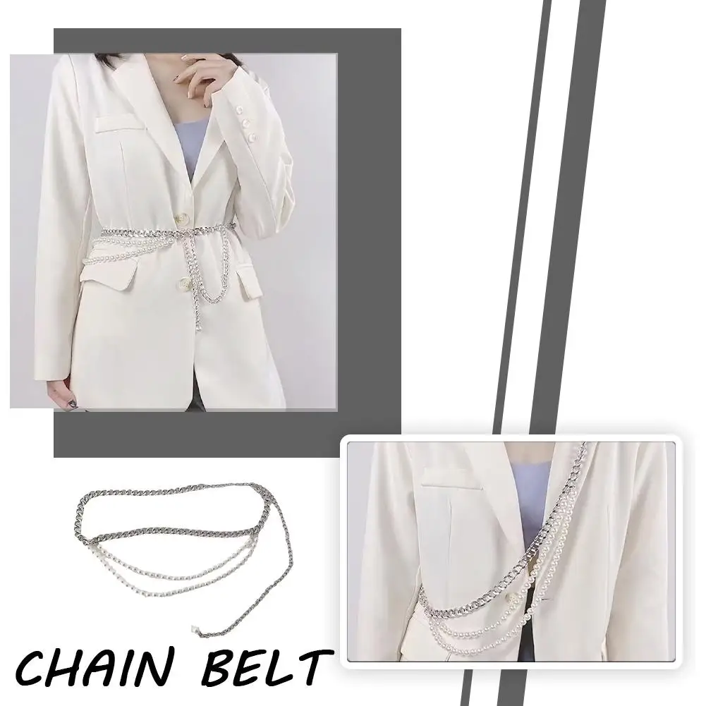 

Fashionable Multiple Layers Women Belt Pearls Splicing Metal Adjustable Chain Length Sexy Chain Sweet Belt Waist A9k9