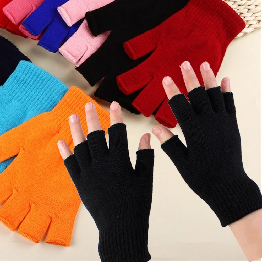 Autumn Winter Knitted Fingerless Gloves Women Men Half Finger Fingerless Gloves Super Warm Outdoor Mittens Solid Color Guantes fingerless gloves,half finger gloves,fingerless gym gloves
