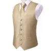 Champagne Silk Mens Vest Tie Set Fashion Paisley Jacquard Western Waistcoat Necktie Hanky Cufflinks Wedding Business Gift Hi-Tie 2