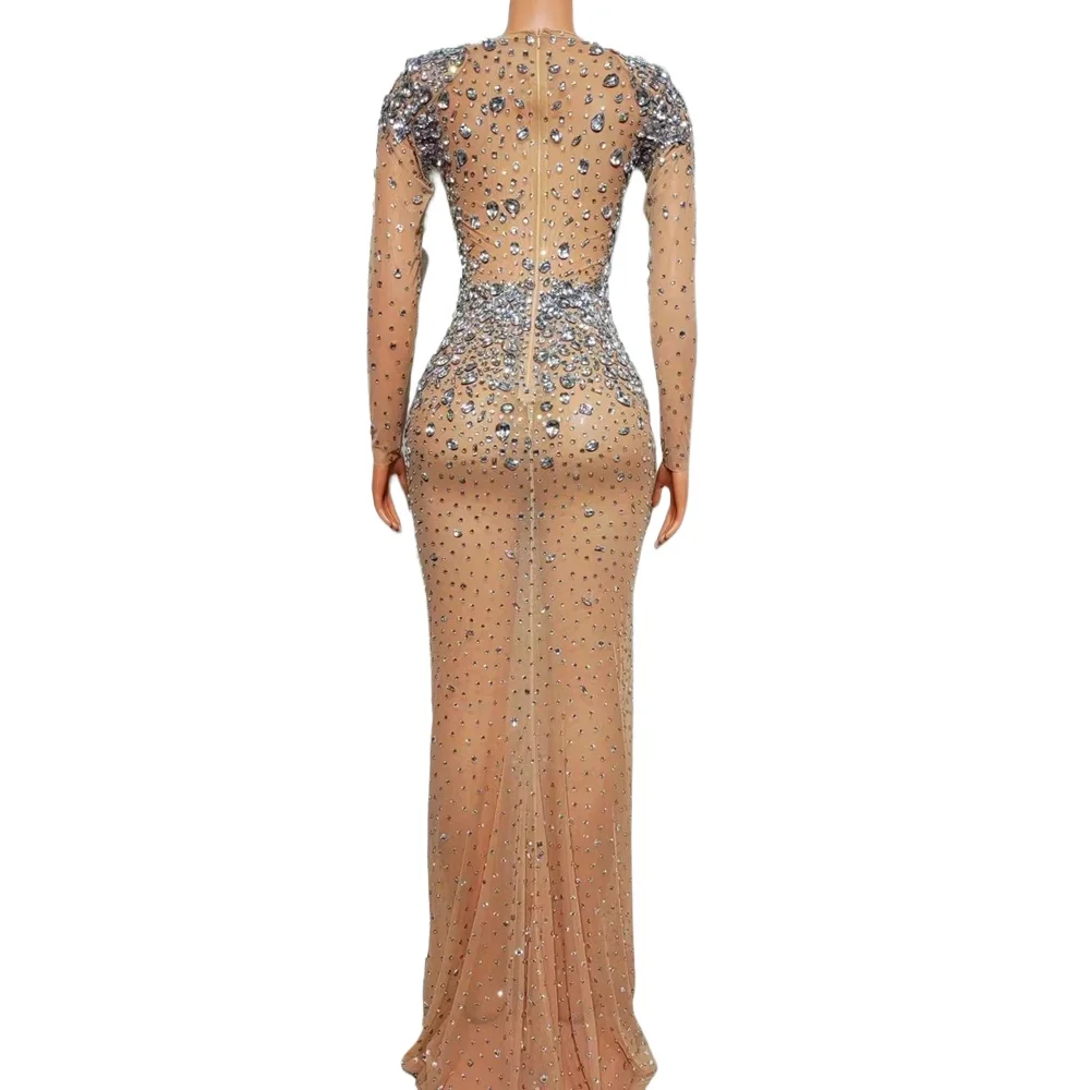 sachin and babi light blue dress Nude Crystal Embellished Transparent Maxi Dress – IULOVER main image 0