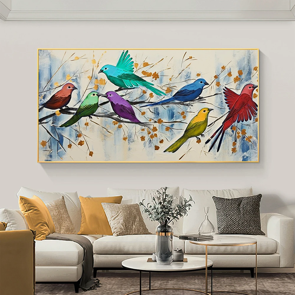

Hand Painted Oil Painting Abstract Colorful Bird Oil Painting Original Animal Painting Living Room Decor Large Artwork for Wall