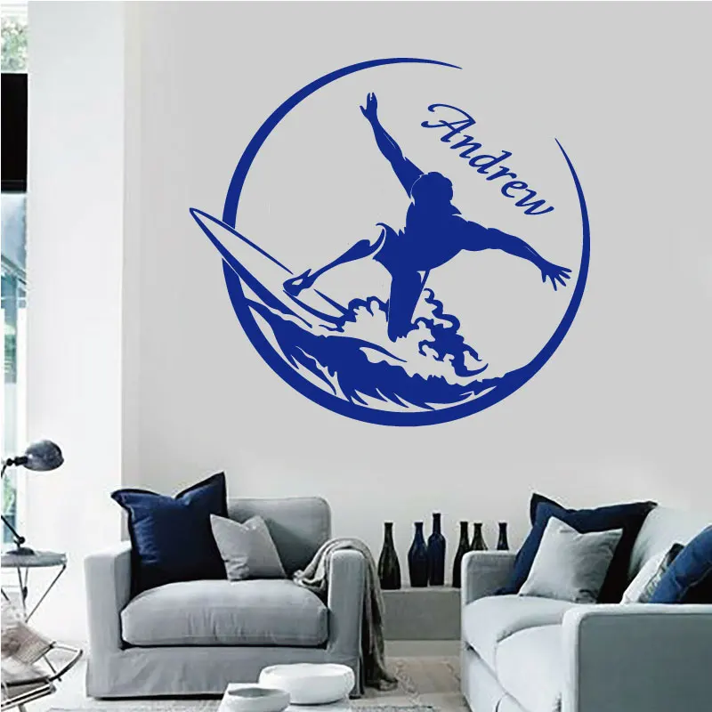 Персонализируемая виниловая наклейка на стену с именем для серфинга спорта