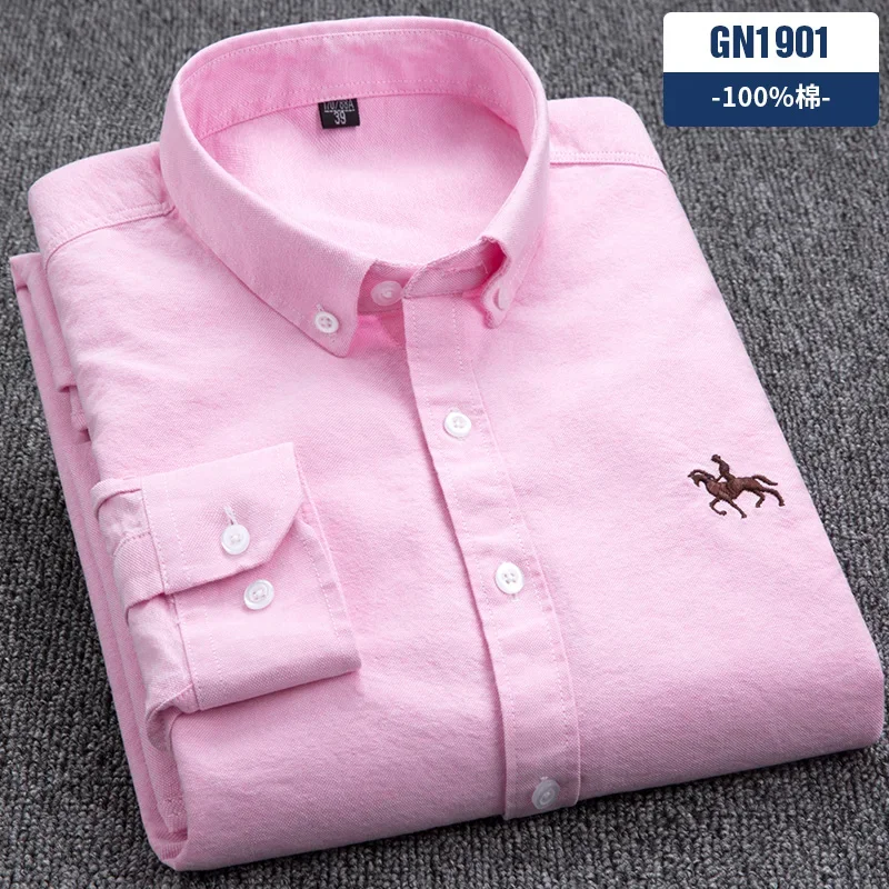 Oxford Shirts for Men 100% Cotton Mens Clothing Spring Autumn Top Blouse Business Long Sleeve Casual Shirts Korean New Fashion