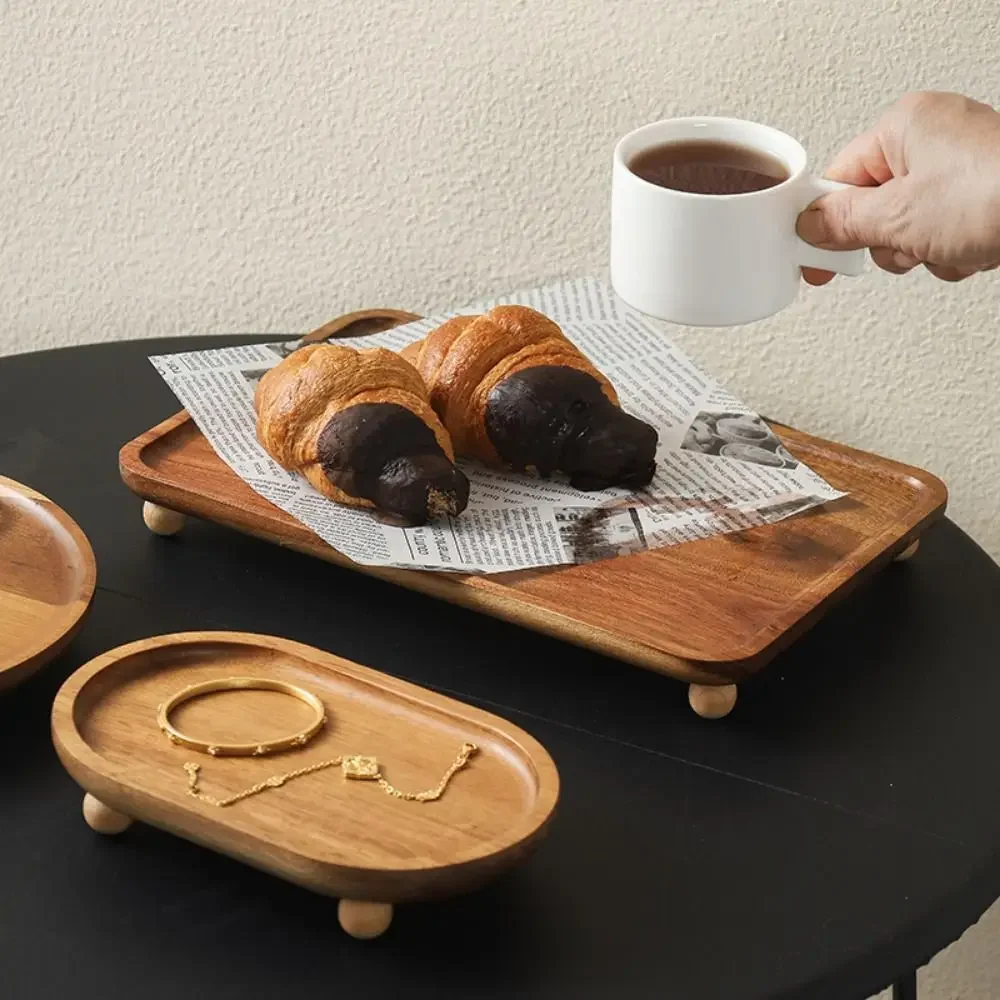 Multipurpose Retro Kitchen Serving Tray Portable Solid Wood Serving Platter Reusable Decorative Tea Coffee Plate Photo Props