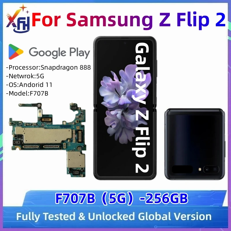 

5G Motherboard for Samsung Galaxy Z Flip 2 F707B, 256GB Mainboard, Unlocked Logic Board with Global System