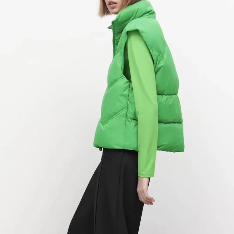 Womens Parkas Vest Jackets Coats Green With Zipper Jacket Female Casual Fashion Waistcoat Ladies Sleeveless Solid Woman Outwear long puffer jacket