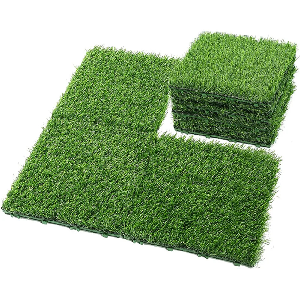 Realistic Artificial Grass Turf Tile 10 Pcs 12 Inchx12 Inch Interlocking Square Fake Turf Deck Tiles for Indoor Outdoor