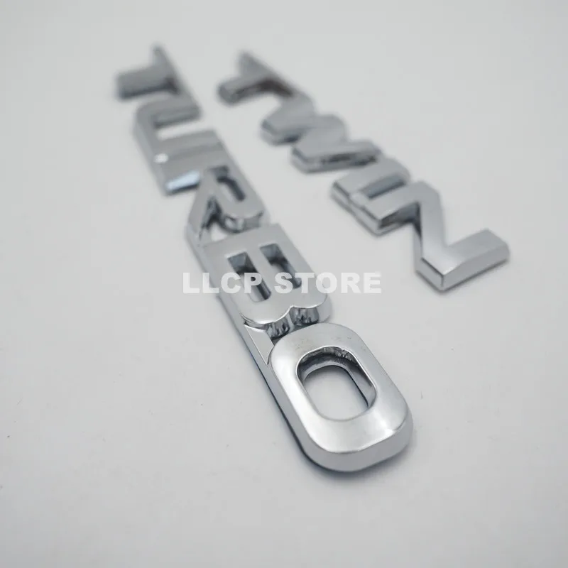 2Pcs/Set 3D Metal TURBO Logo Emblem Badge Decal Sticker Car Accessories Silver