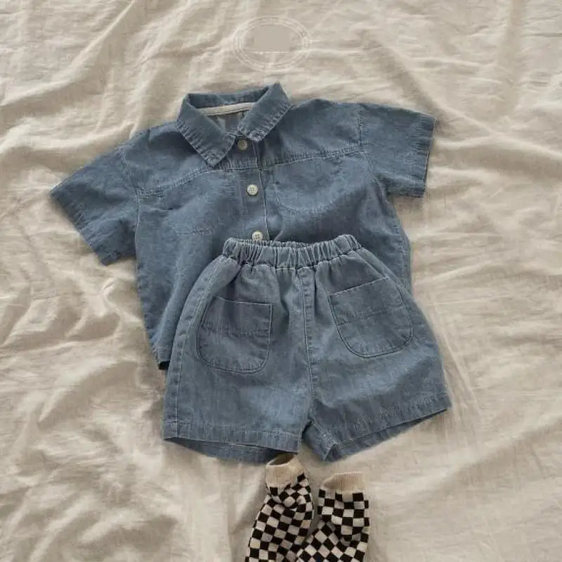 2025 Summer New Baby Short Sleeve Denim Jacket Clothes Set Solid Boys Girl Casual Shorts 2pcs Suit Cute Kids Jean Outfits 1 2025 Summer New Baby Short Sleeve Denim Jacket Clothes Set Solid Boys Girl Casual Shorts 2pcs Suit Cute Kids Jean Outfits