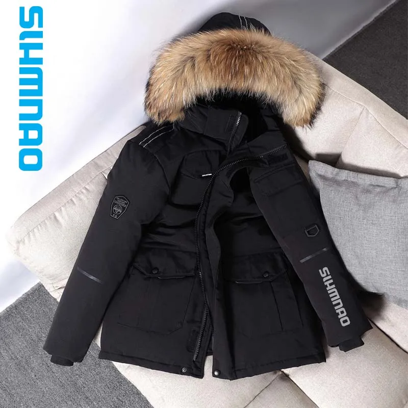 Men's Winter Casual Windproof Warm Plush Down Jacket Fishing Cycling Travel Thick Plush Jacket