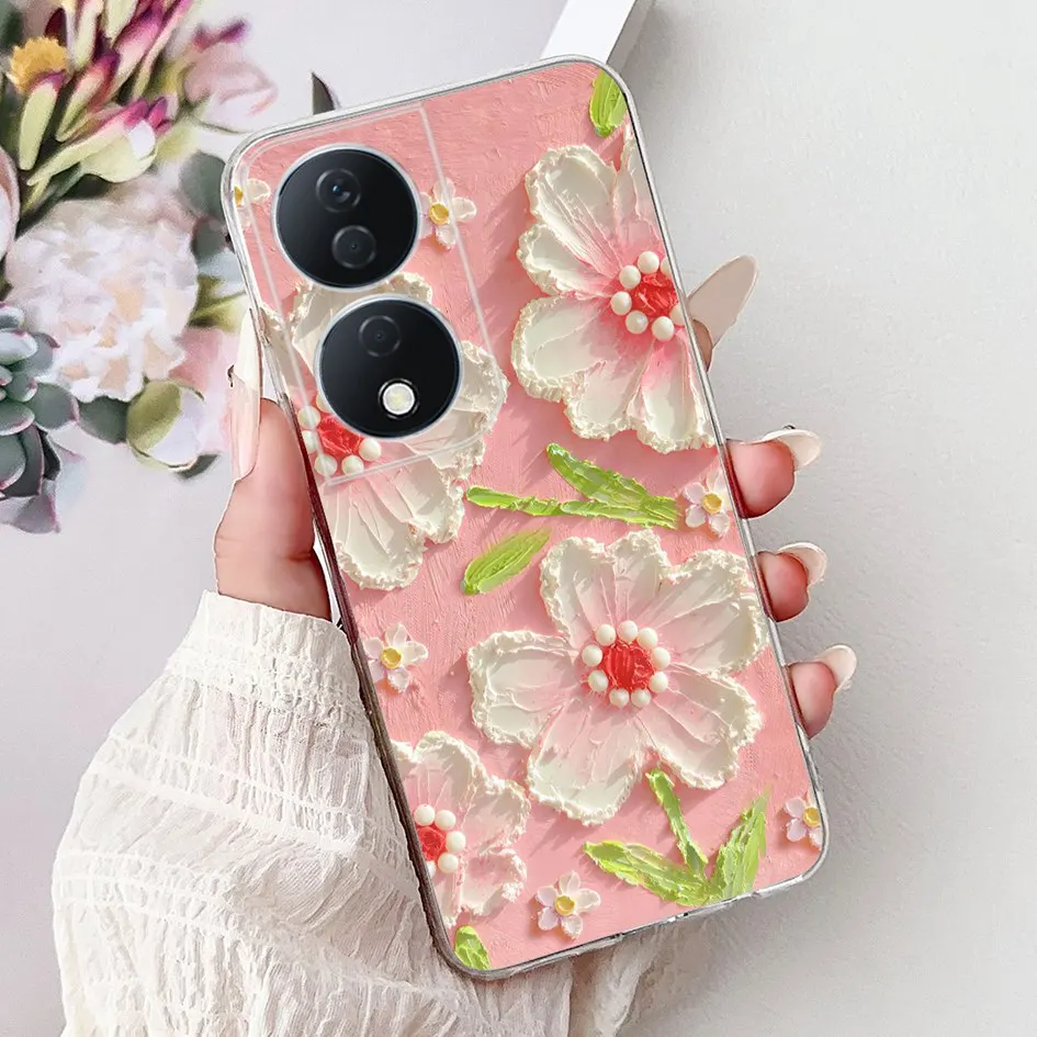 Colorful Flower Clear Silicone Phone Case for Honor X7b and Honor 90