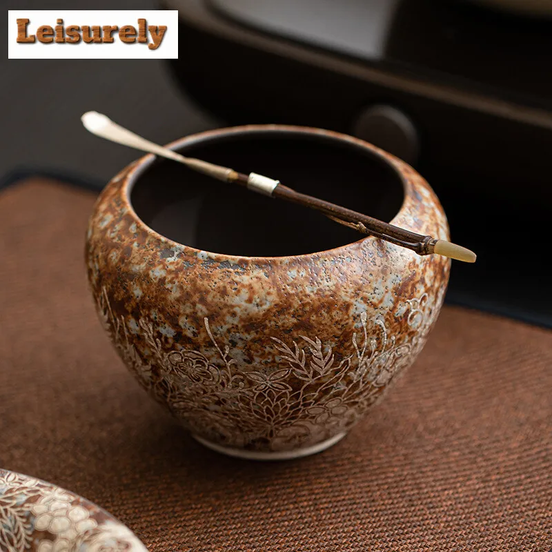 450ml Aesthetic Old Rock Mud Jianshui Gilding Silver Flowers Tea Wash Bowl Writing-brush Washer Chaxi Accessories Decoration