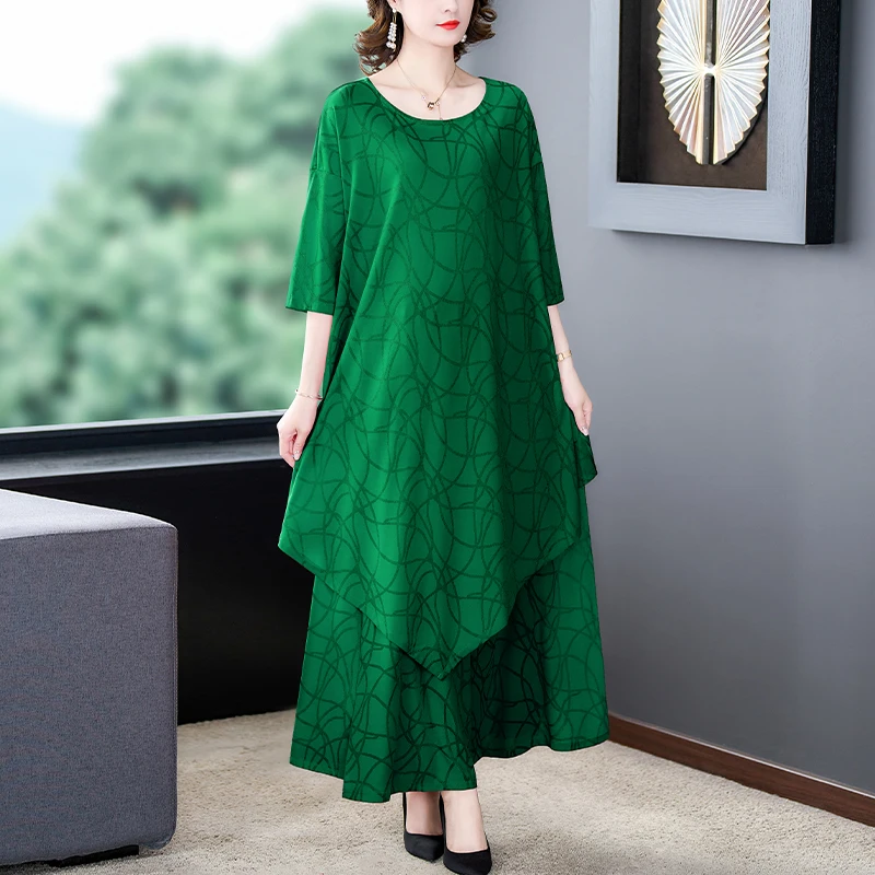 Women Floral Short Sleeve Cardigan Dress+Wide Leg Pants Two Piece Sets 2024 Korean Fashion Elegant Luxury Two Peice Dress Sets