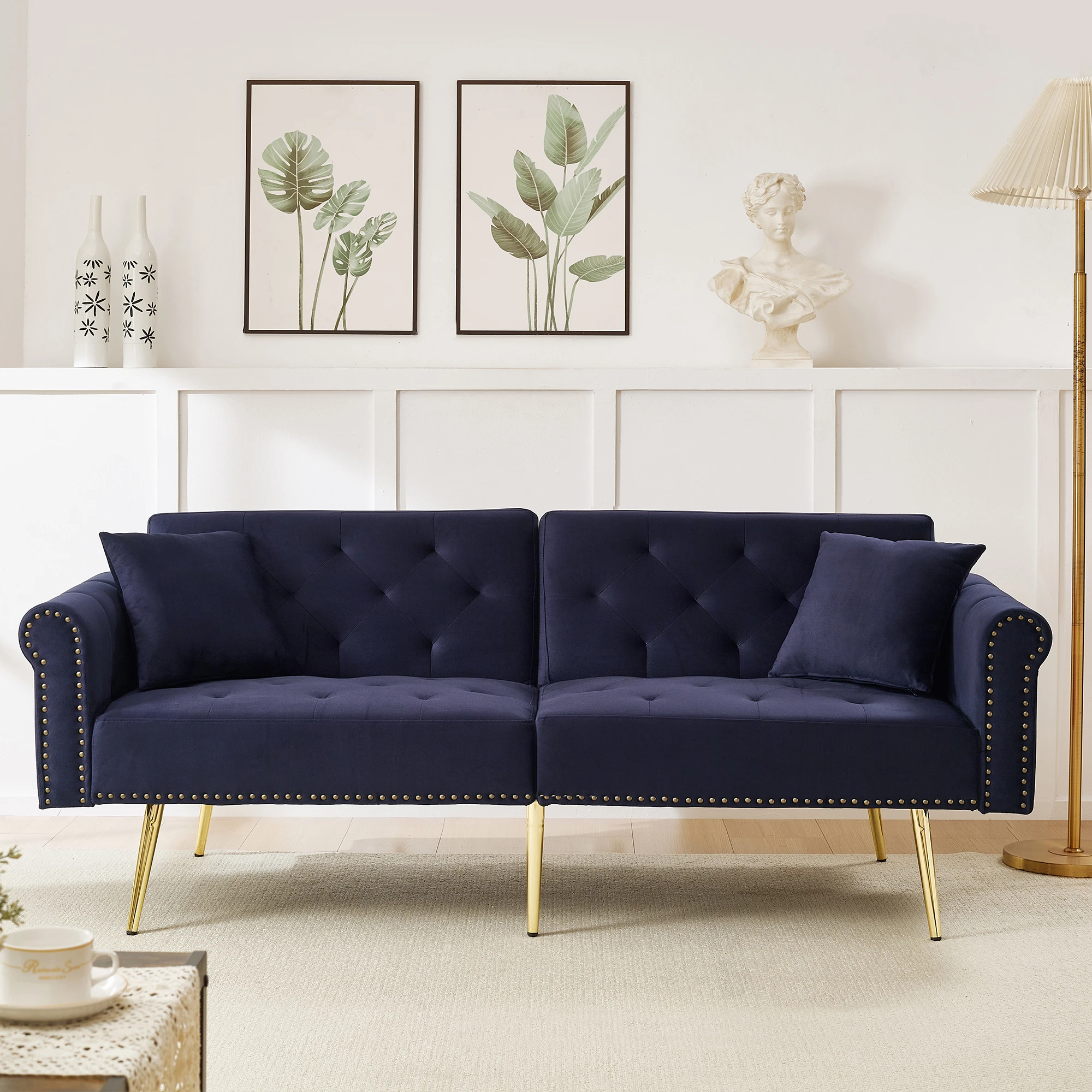 KOMHTOM 2 Sitzer Schlafsofa Mit Samtbezug Rückenlehne 3 Stufiger Verstellung Und Vergoldeten Metallfüßen Sofa Mit Schlaffunktion – Detail 10