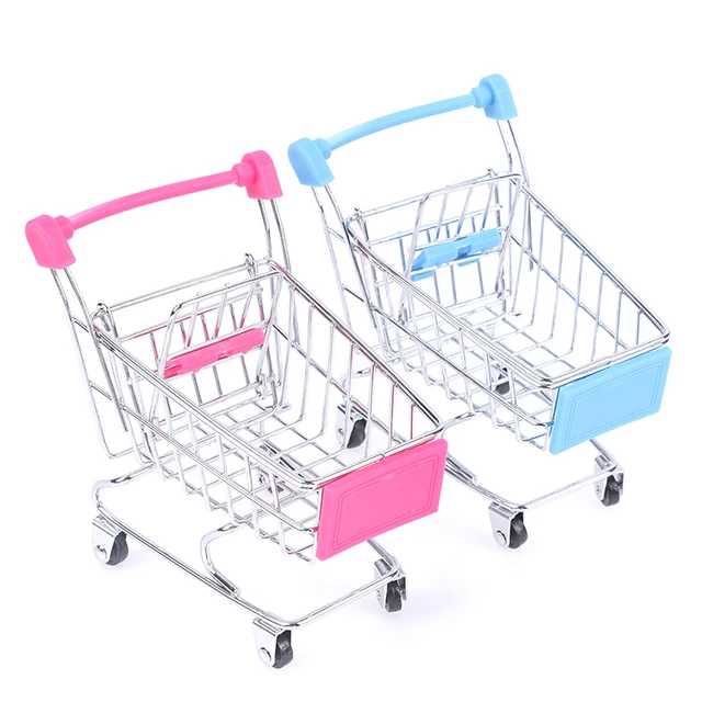 1pc Mini Shopping Cart Trolley Home Office Sundries Storage Ornaments Model Children's Toy 6