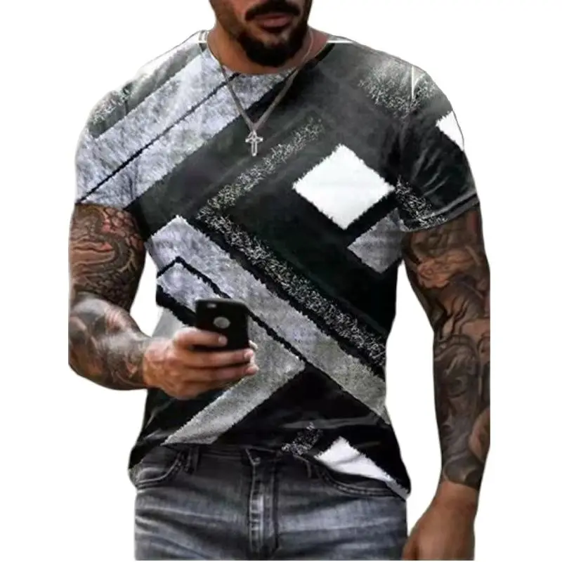 

Refreshing Summer Men's Short Sleeve Simple Graphic 3D Printing Large Round Neck Sports Loose Casual T-shirt Street Breathable