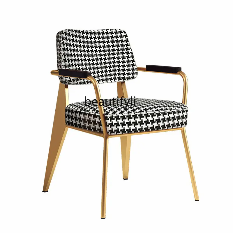 

CXH Home Study Houndstooth Armchair Coffee Shop Nordic Light Luxury Dining Chair