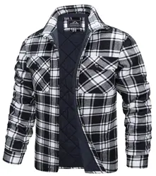 Men's Winter Plaid Quilted Flannel Shirt Jacket with Multi-Pocket Design - CN 2XL (US L Plus) (F1 Black)