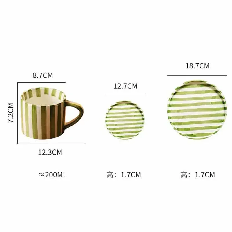 Nordic Ceramic Plate Striped Creative Western Food Dinner Dishes Plates Breakfast Dishe Dessert Plate Coffee Tableware Mug Set