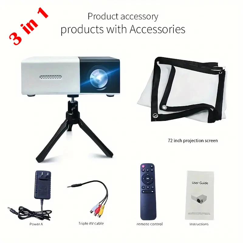 Mini Led Projector Equip 72 Inch Screen and Bracket