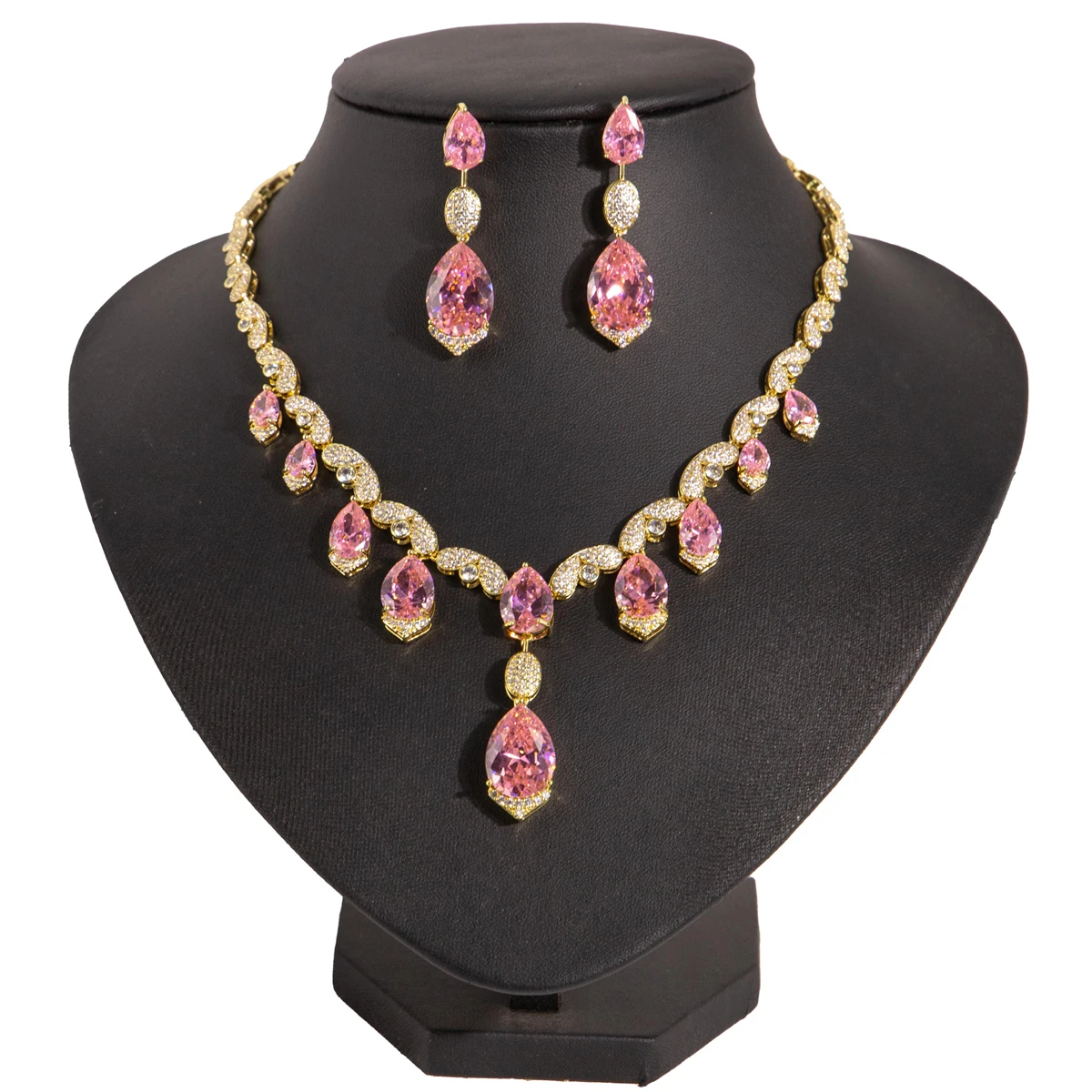 Aliexpress selling jewelry red peach Earring Necklace bride jewelry set Taobao supply