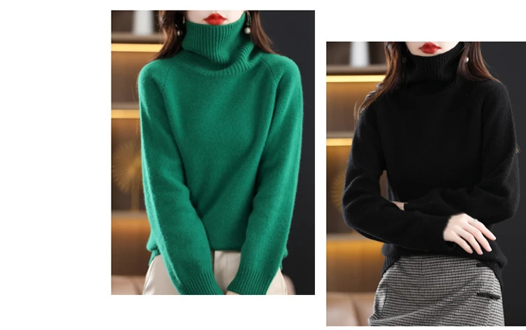 Women's 100% Merino Wool High Neck Sweater - Purple Color Variant HS:6110301500 Age:Adult Gender:Female Origin:CN