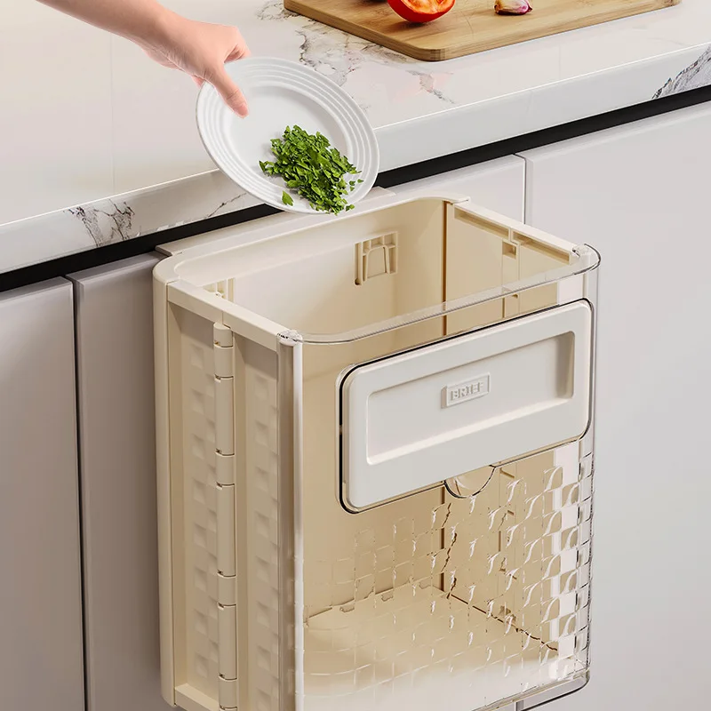 

Perforation-free kitchen trash can Household wall-mounted paper basket Transparent hanging foldable trash can