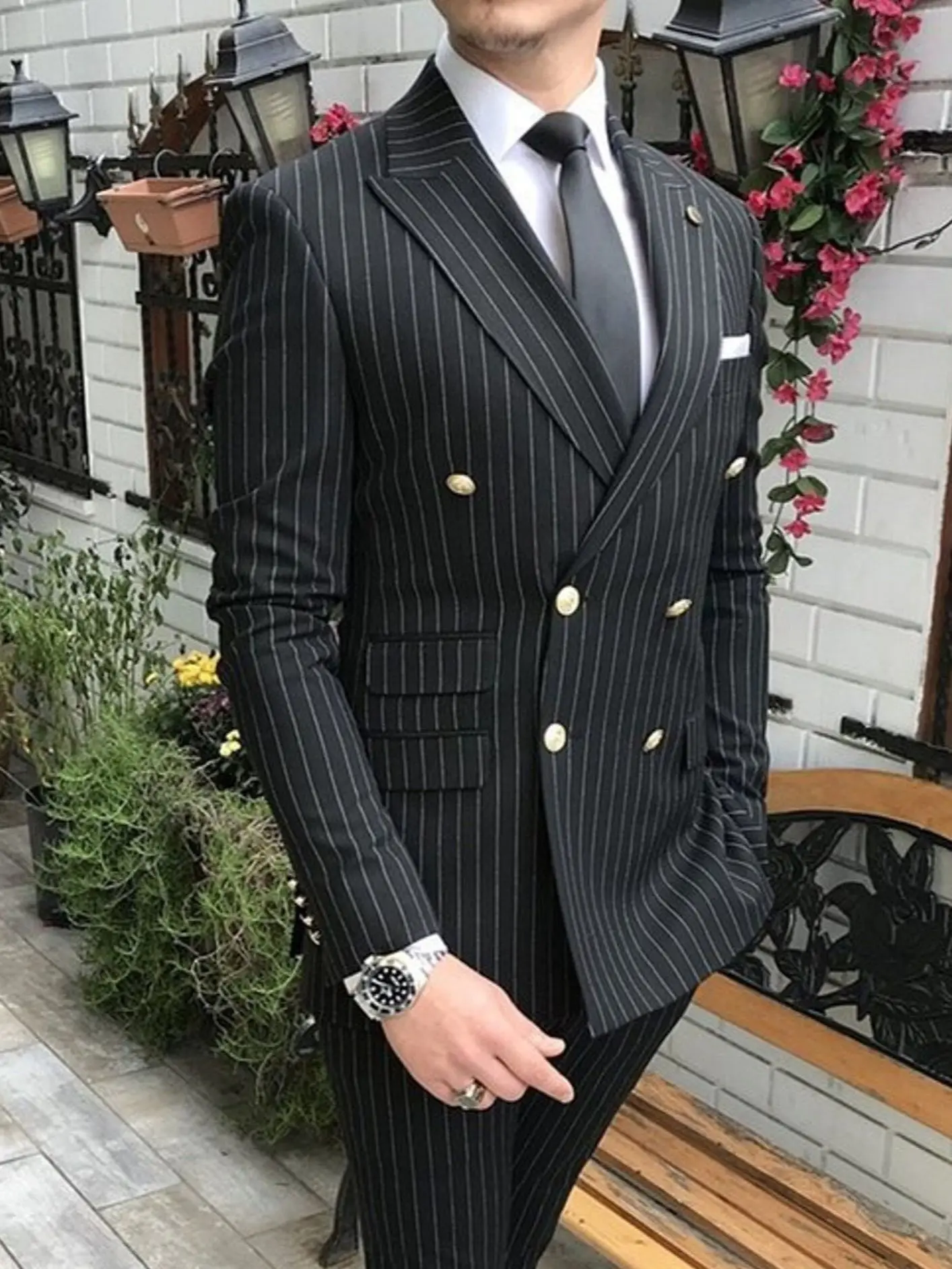 Doppiopetto Gessato Vestito Gessato Doppiopetto Matrimonio Nero