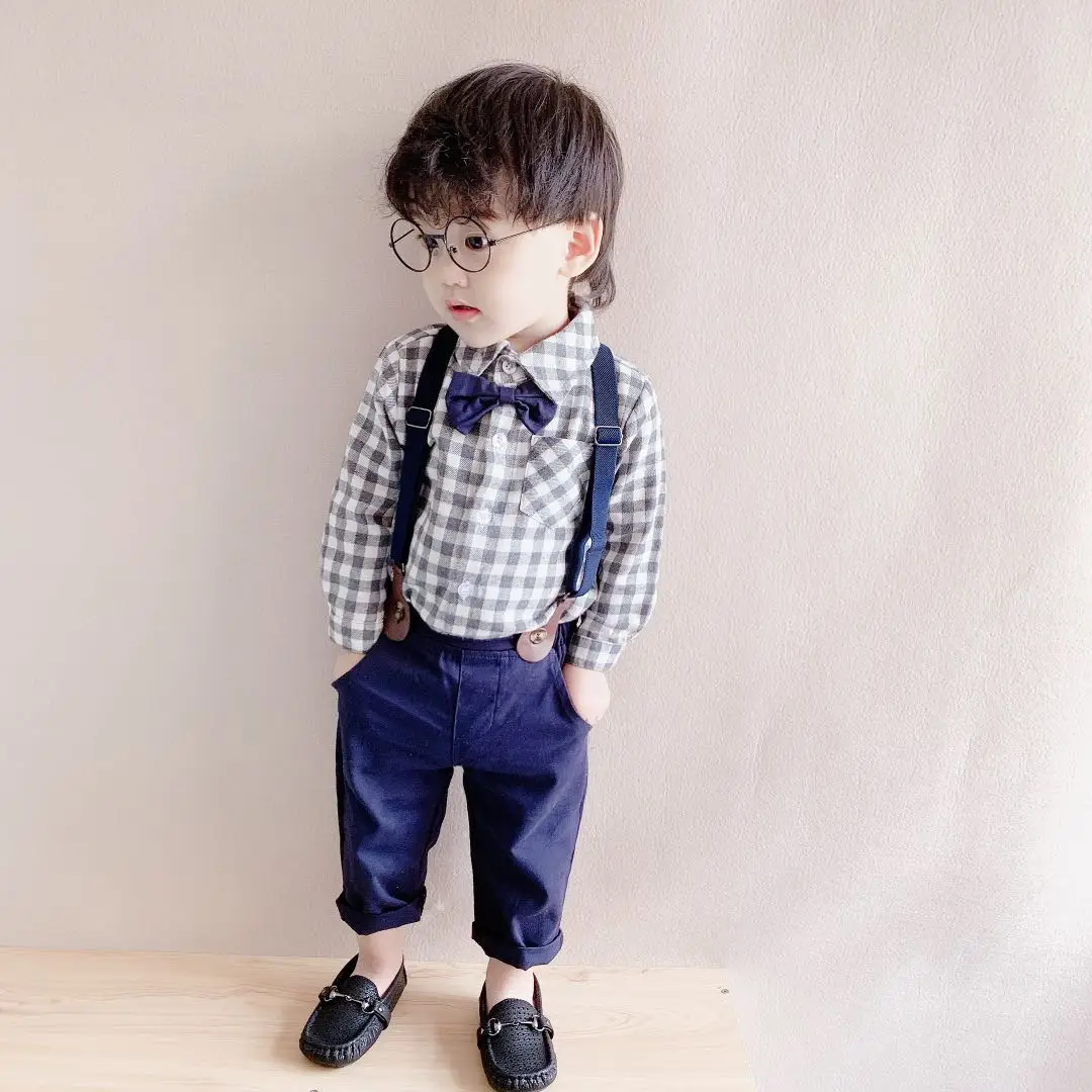 Little Boy Party Wear Outfit - Boys Romper Shirt & Suspender Pants