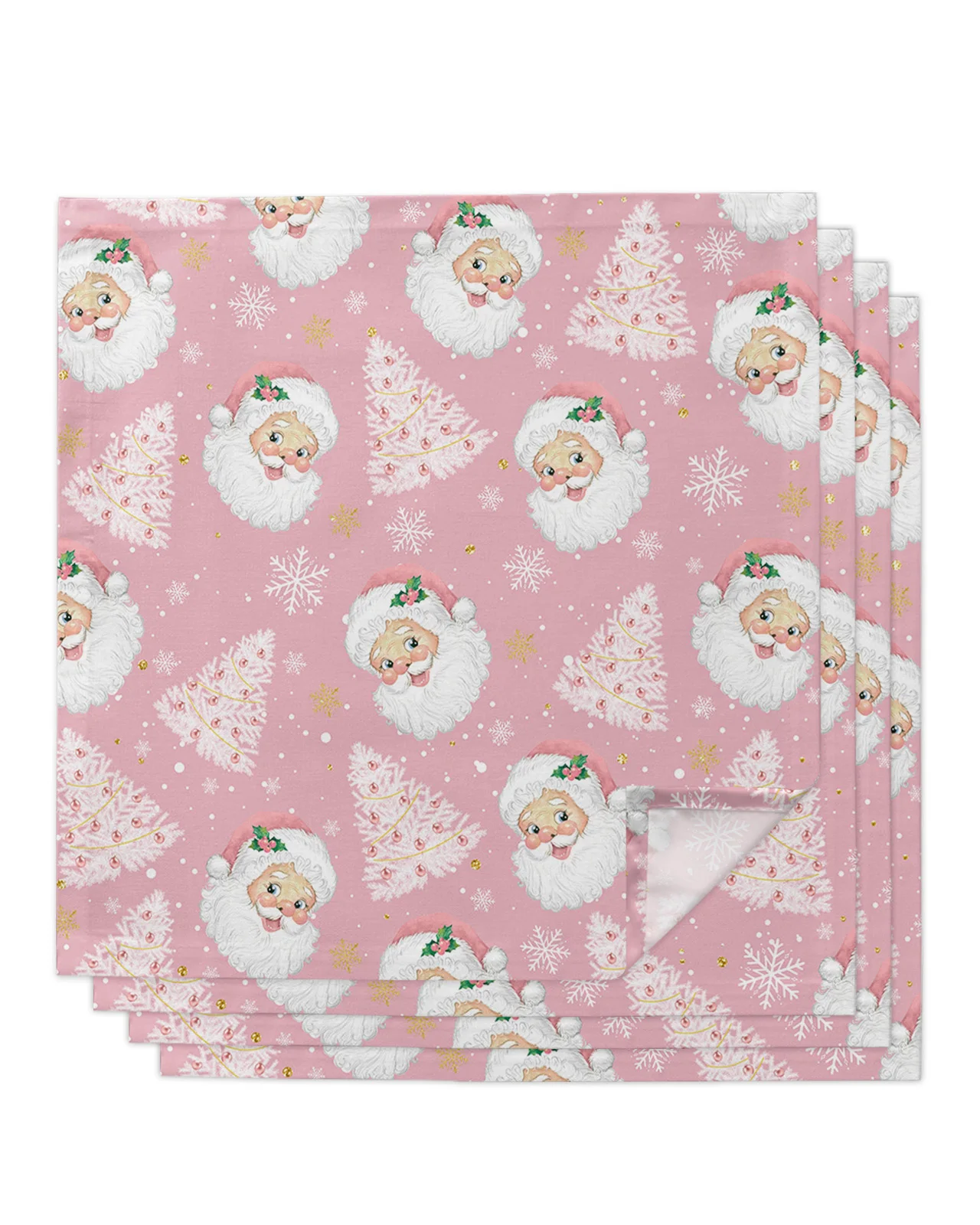 

Christmas Pink Santa Claus Snowflakes Table Napkins Cloth Set Handkerchief Wedding Party Placemat Xmas Banquet Tea Napkins