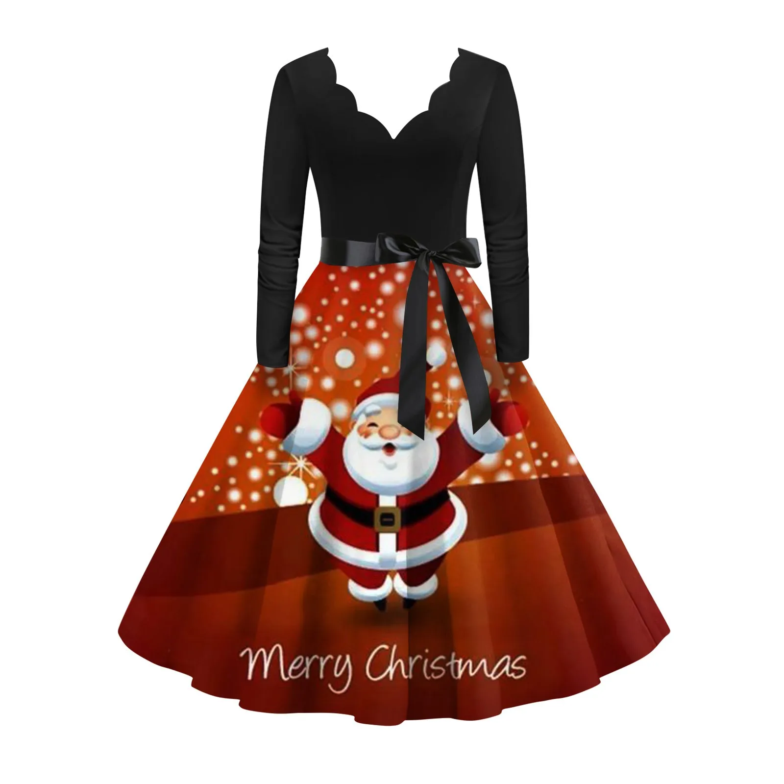 

Women'S Vintage Classic Dress Long Sleeve Christmas Print V-Neck Swing Dress Elegant Women'S Dresses For Party Vestidos Para New