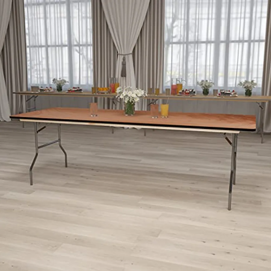 Fielder 8' Rectangular AllOccasion Wood Folding Event Table Foldable Portable Banquet Table with Wooden Top Natural Black