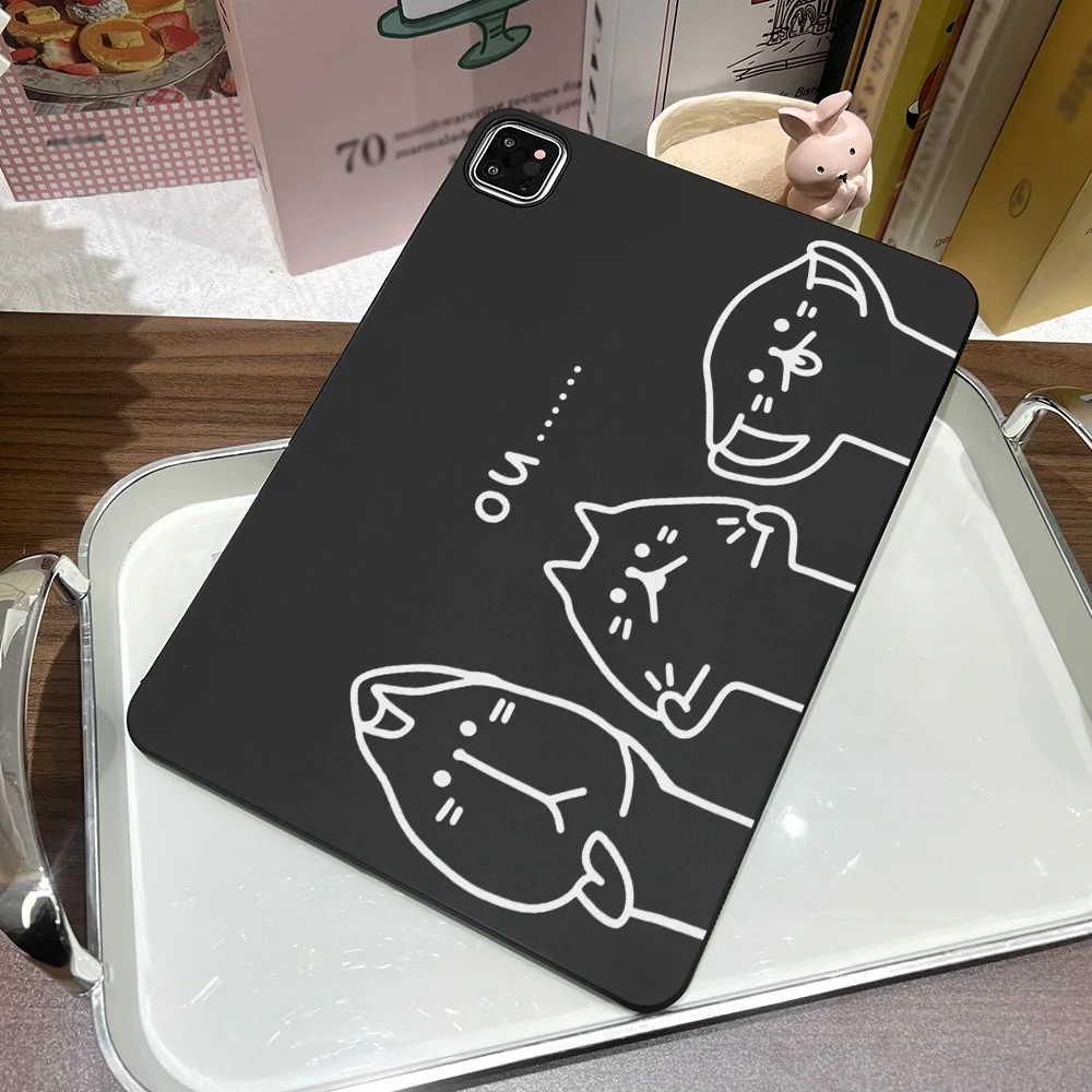 Matte Black Tablet Case with Playful Peeking Cats Design