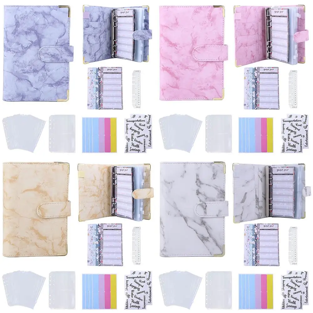 

PU Leather for Budgeting Budget Planner Zipper Envelope Notebook Binder Marble Notebook 6 Ring Binder Marble Budget Binder